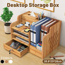 Wooden Desktop Storage Box with Locking Drawer Space Saving for Home Office Use - White