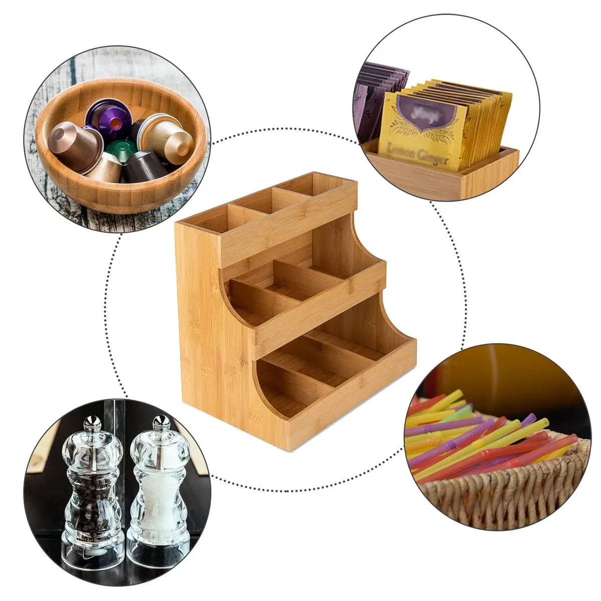 3 Tier Bamboo Storage Rack Tea Bag Coffee Pod Organizer For Countertop Kitchen