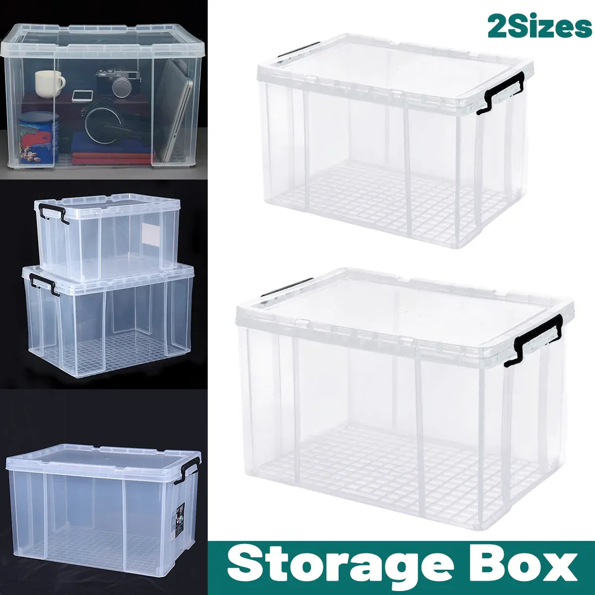 Clear Plastic Storage Box Stackable Large Capacity With Lid Handle Home Use - 44x30x25cm
