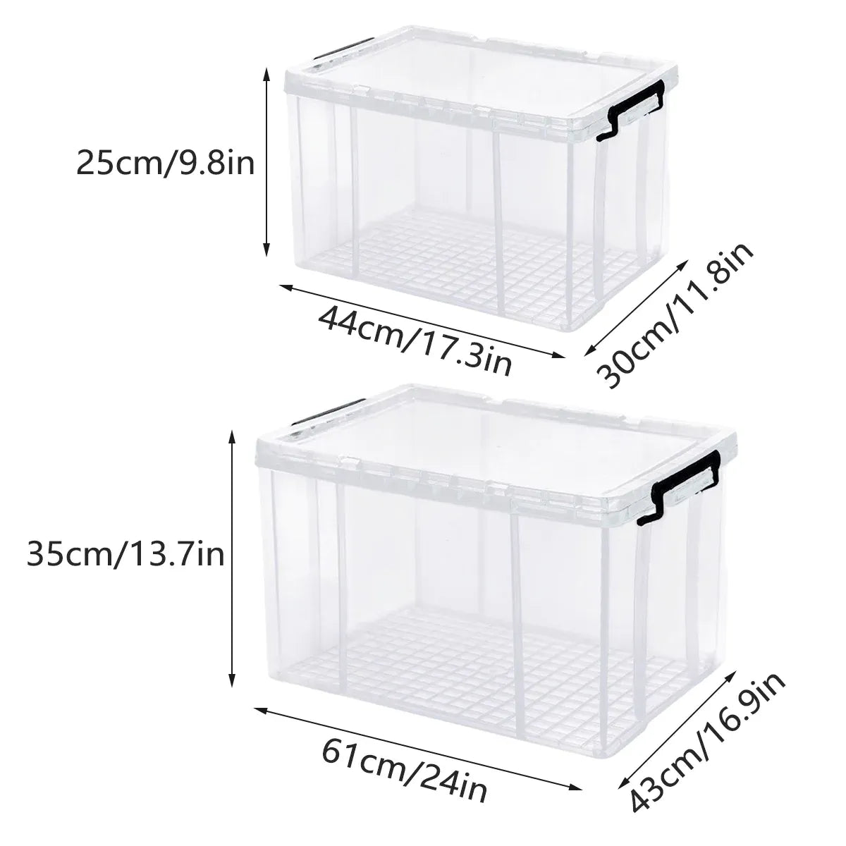 Clear Plastic Storage Box Stackable Large Capacity With Lid Handle Home Use - 44x30x25cm