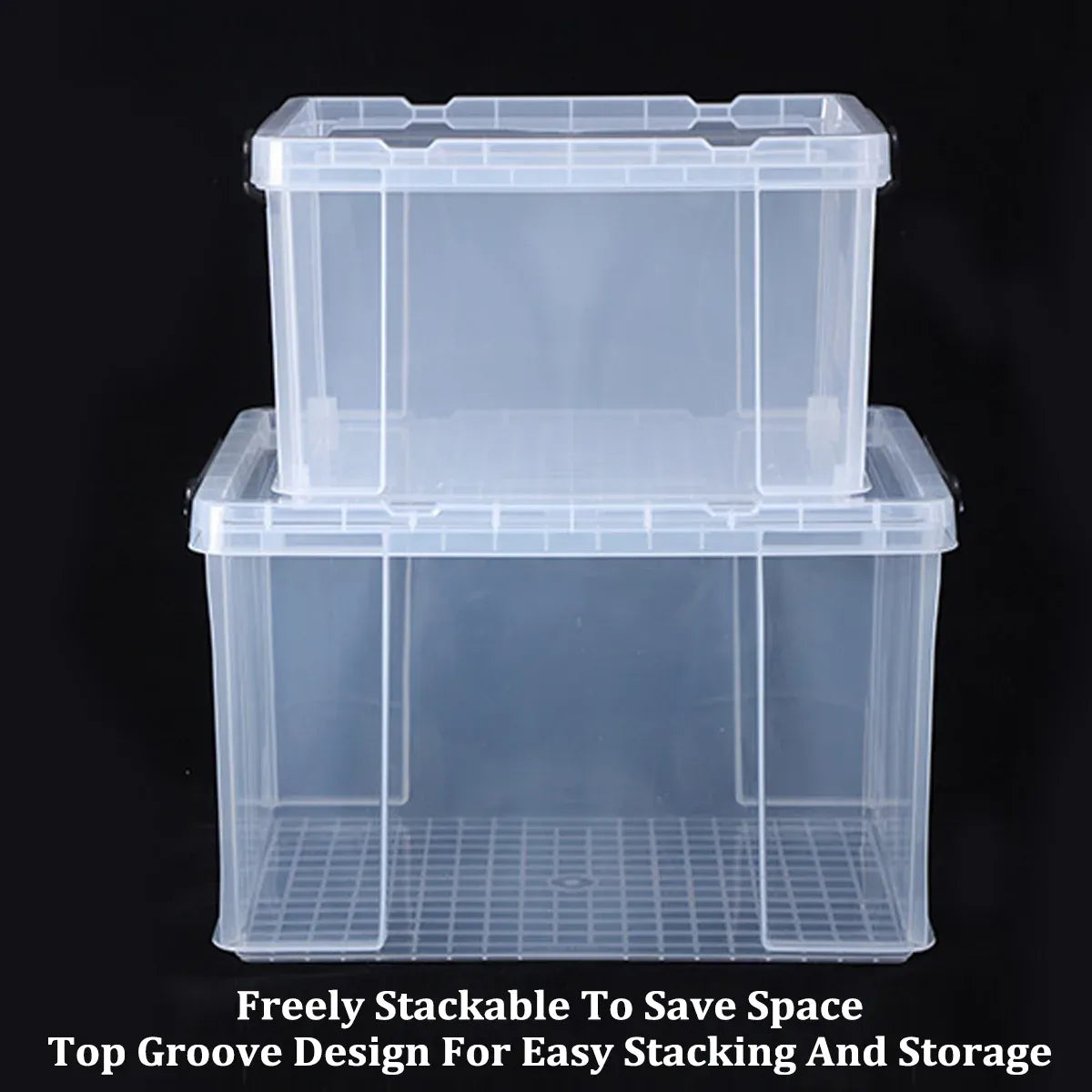 Clear Plastic Storage Box Stackable Large Capacity With Lid Handle Home Use - 44x30x25cm
