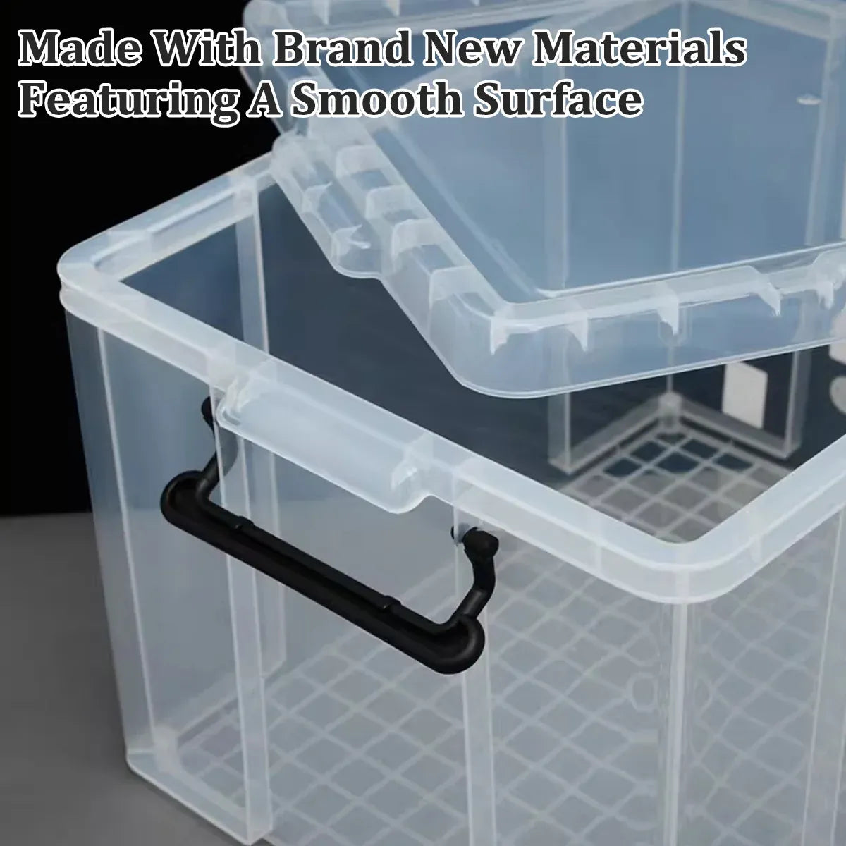 Clear Plastic Storage Box Stackable Large Capacity With Lid Handle Home Use - 44x30x25cm