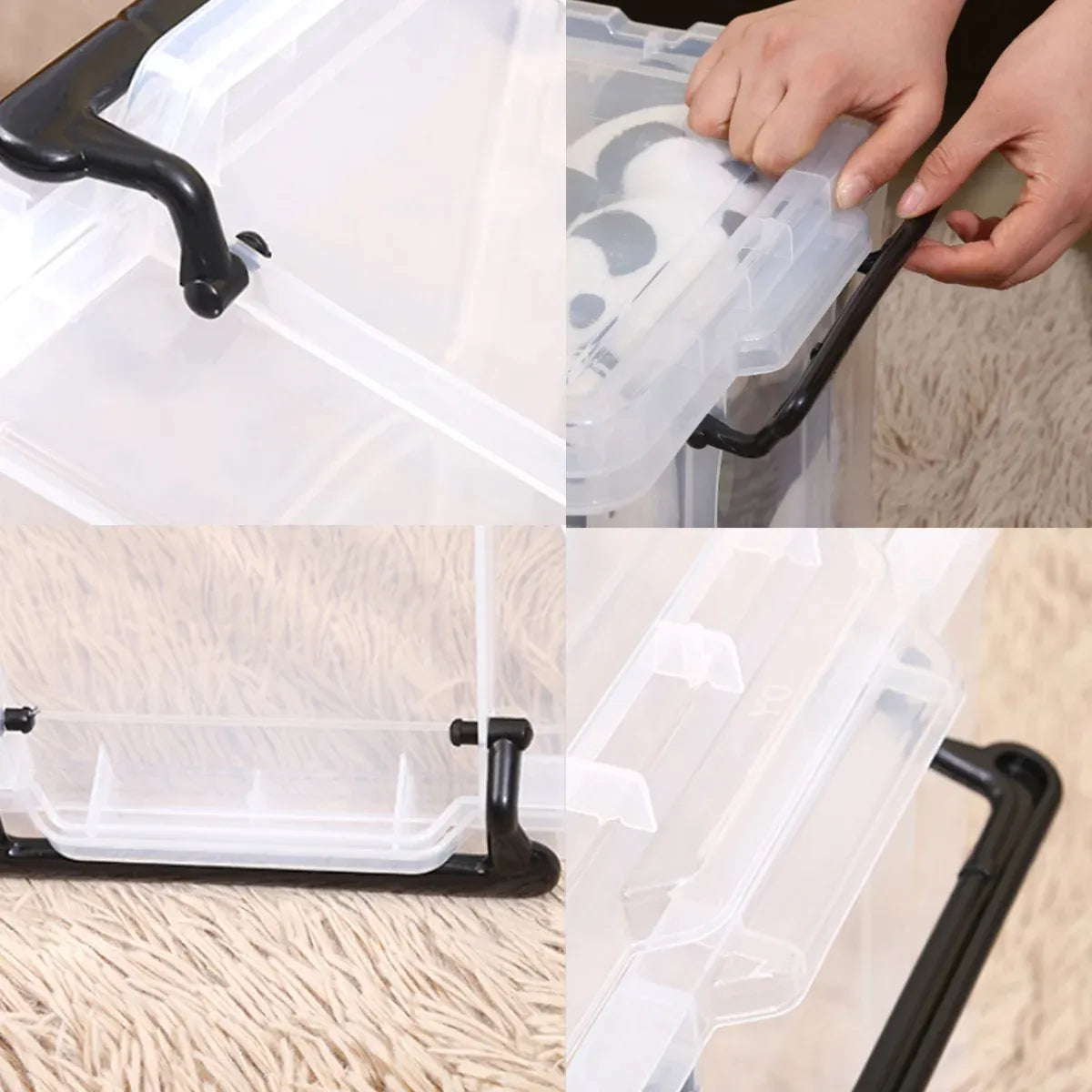 Clear Plastic Storage Box Stackable Large Capacity With Lid Handle Home Use - 44x30x25cm