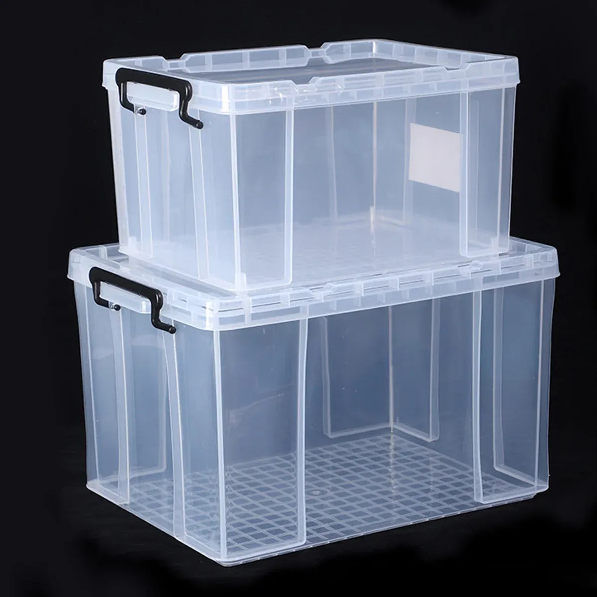 Clear Plastic Storage Box Stackable Large Capacity With Lid Handle Home Use - 44x30x25cm