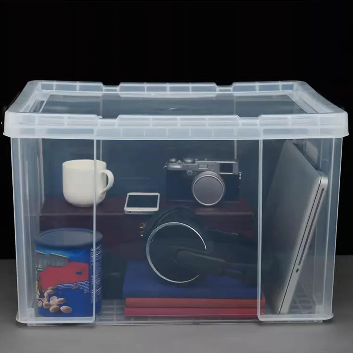 Clear Plastic Storage Box Stackable Large Capacity With Lid Handle Home Use - 44x30x25cm