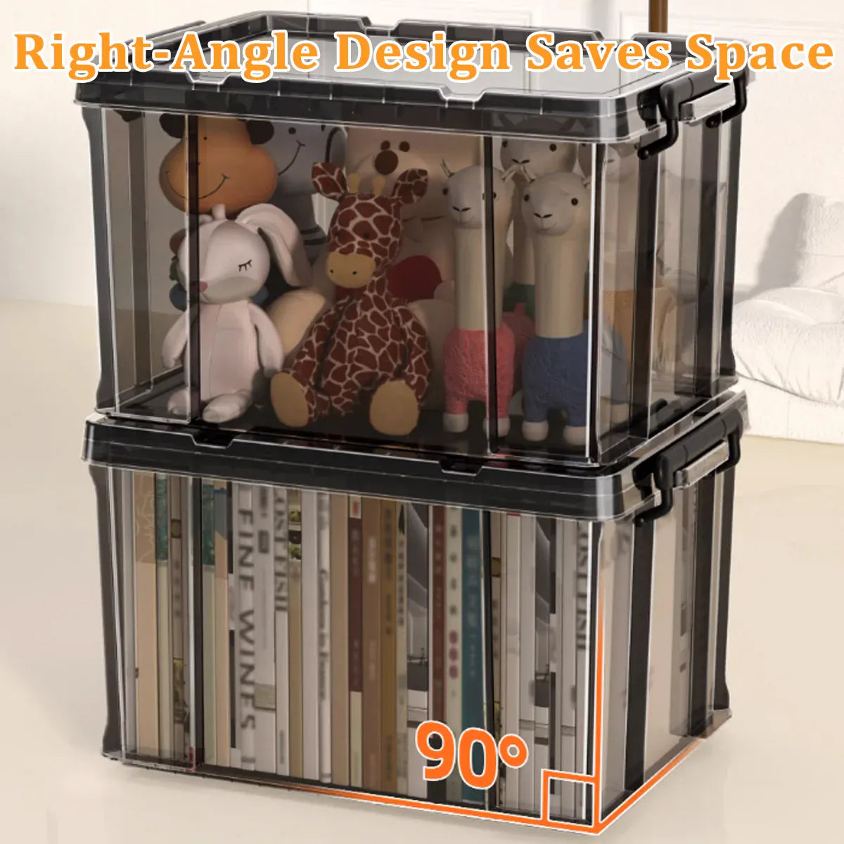 Plastic Storage Box 25L 50L Stackable Clear Front Clothes Organiser With Lid - 43x29x24.5cm