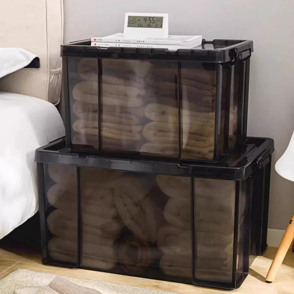 Plastic Storage Box 25L 50L Stackable Clear Front Clothes Organiser With Lid - 43x29x24.5cm
