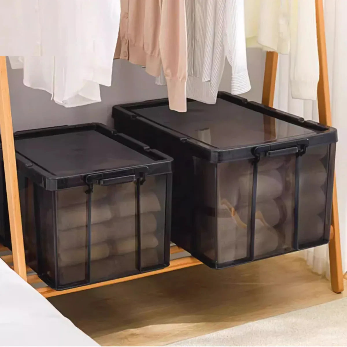 Plastic Storage Box 25L 50L Stackable Clear Front Clothes Organiser With Lid - 43x29x24.5cm