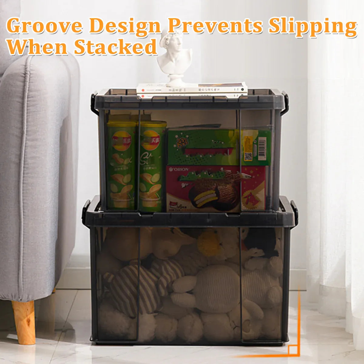 Plastic Storage Box 25L 50L Stackable Clear Front Clothes Organiser With Lid - 51.5x37.5x31.5cm