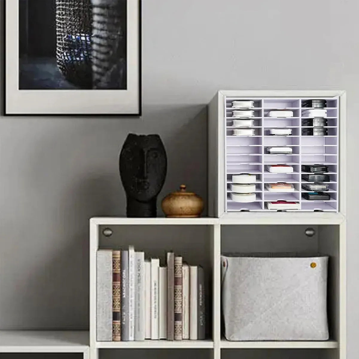 36 Compartment Storage Rack Desktop Organiser CD Stamp Ink Pad 33 x 8.4 x 33cm