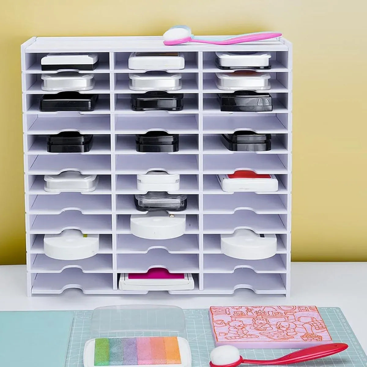 36 Compartment Storage Rack Desktop Organiser CD Stamp Ink Pad 33 x 8.4 x 33cm