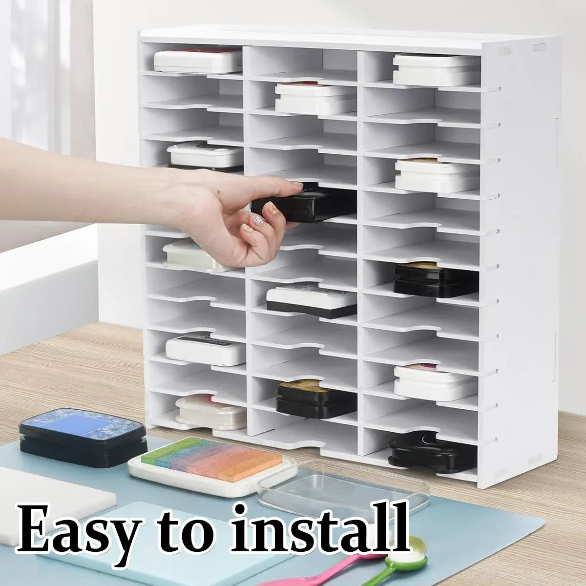 36 Compartment Storage Rack Desktop Organiser CD Stamp Ink Pad 33 x 8.4 x 33cm