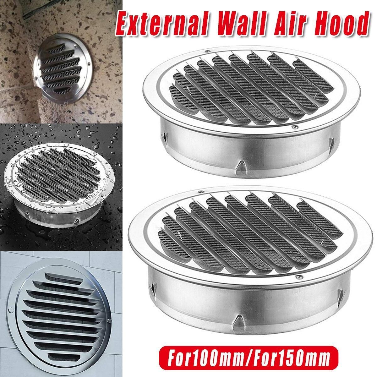 Stainless Steel Exhaust Fan Vent Outlet Flat Hood for Bathroom Kitchen Outlet - 100mm