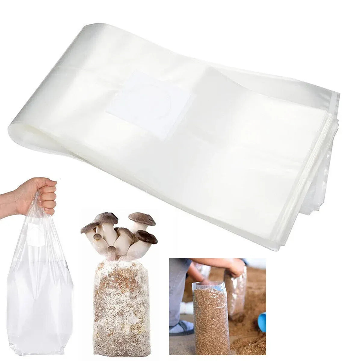 50 Pcs PP Mushroom Grow Bag Substrate High temp Pre Sealable Bags 10x50cm