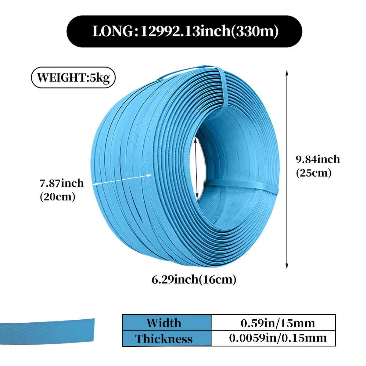 Packing Strap Roll 15MM Heavy Duty Binding Band Plastic Strapping for Packaging - Blue
