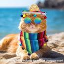 2pcs Striped Triangle Scarf Colourful Hairball Pet Straw Hat Scarf Set for Pets