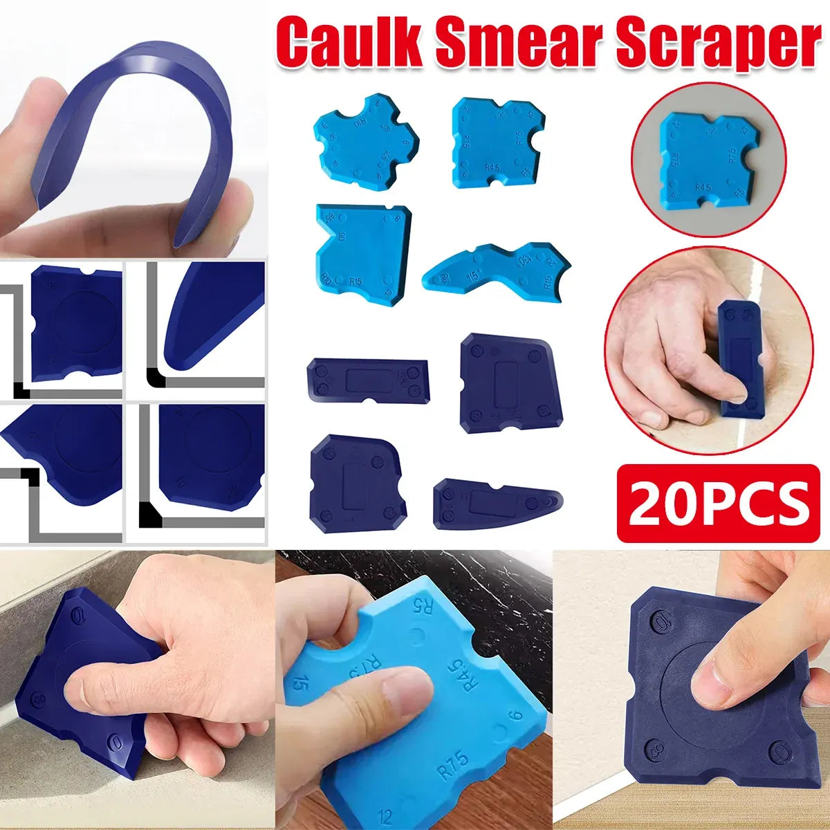 20pcs Caulk Smear Scraper Set Kitchen Bathroom Sink Sealant Joint Finishing Tool - Sky Blue