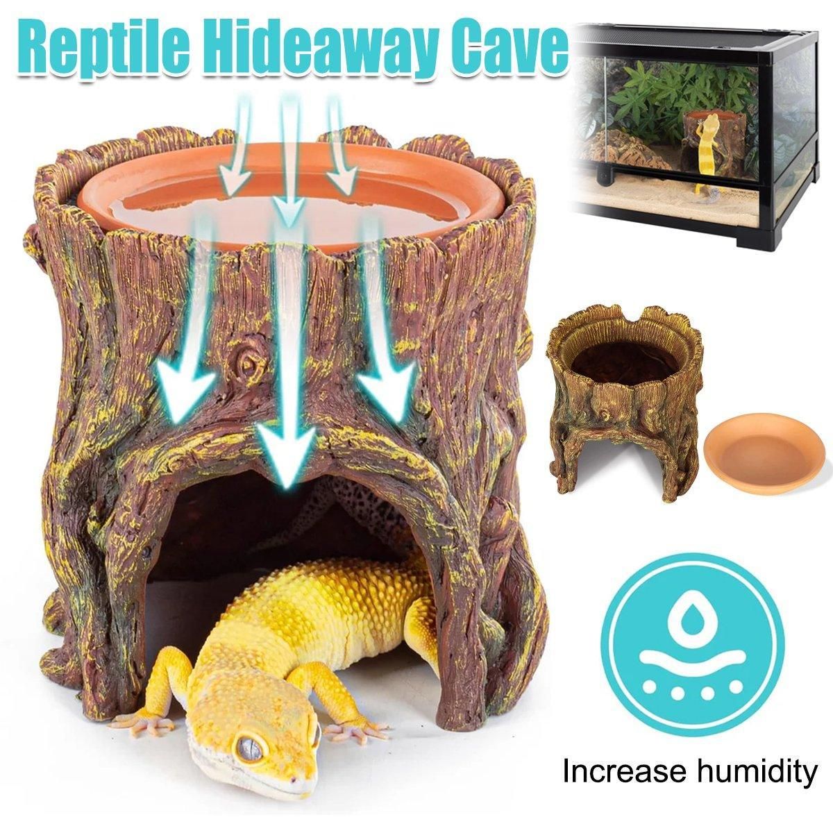 Tree Stump Reptile Cave Lizard Hide Terrarium Cave Home Decor Moisture Keeping