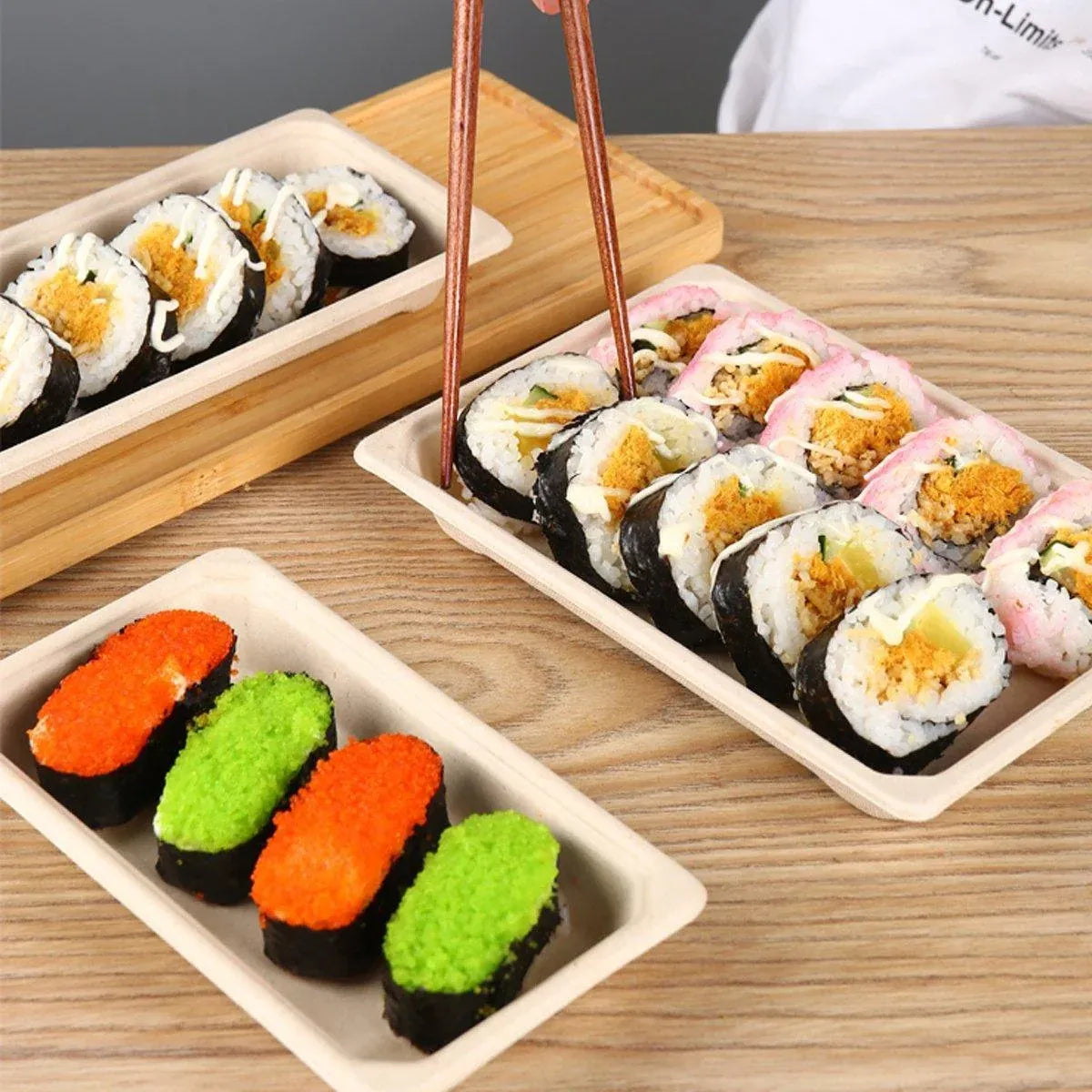 50pcs Eco-Friendly Sushi Box Rectangular Biodegradable Lunch Packaging Plate - 13.9 cm x 7.9 cm x 4.5 cm
