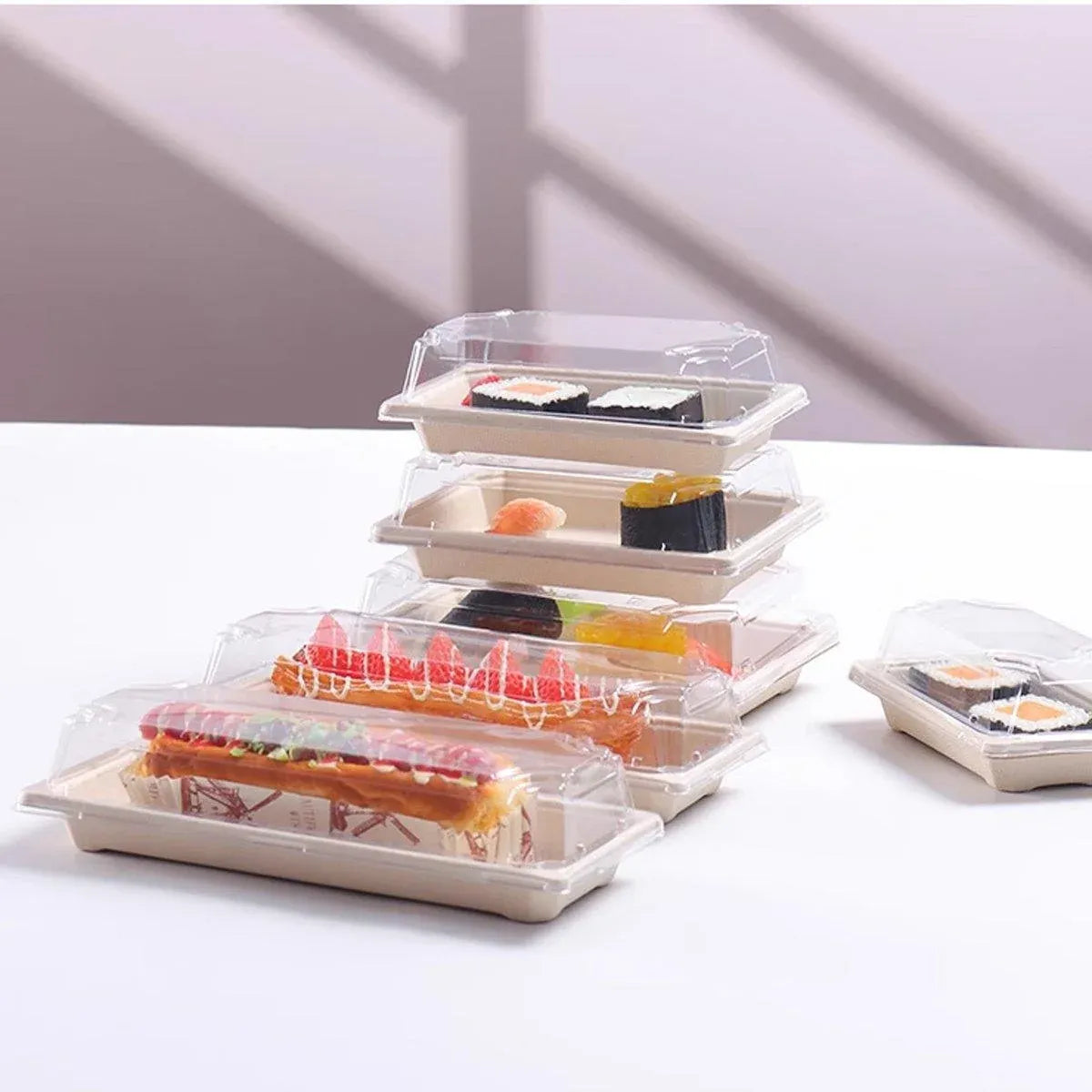 50pcs Eco-Friendly Sushi Box Rectangular Biodegradable Lunch Packaging Plate - 13.9 cm x 7.9 cm x 4.5 cm
