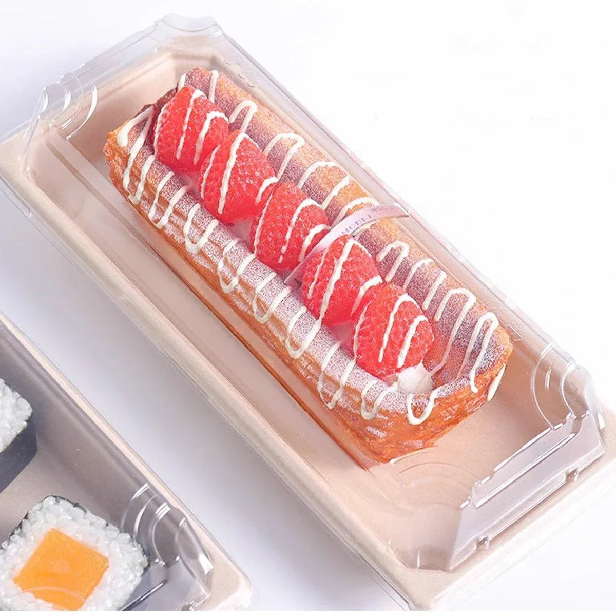 50pcs Eco-Friendly Sushi Box Rectangular Biodegradable Lunch Packaging Plate - 13.9 cm x 7.9 cm x 4.5 cm