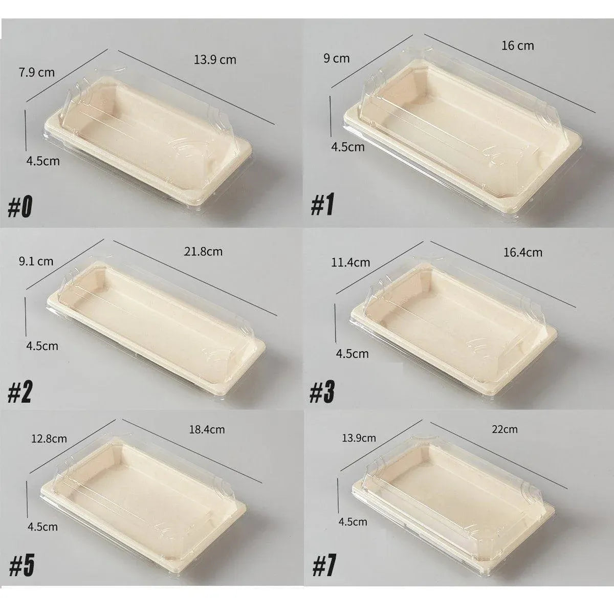 50pcs Eco-Friendly Sushi Box Rectangular Biodegradable Lunch Packaging Plate - 22 cm x 13.9 cm x 4.5 cm