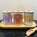 3pcs/set Cotton Swab Holder with Vanity Tray Clear Apothecary Jar Wood Lids