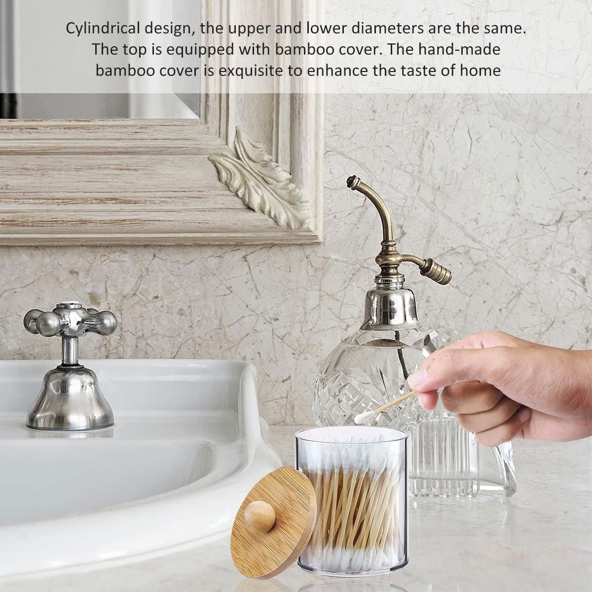 3pcs/set Cotton Swab Holder with Vanity Tray Clear Apothecary Jar Wood Lids