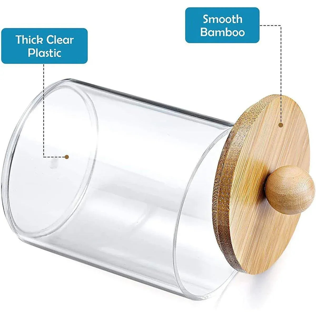 3pcs/set Cotton Swab Holder with Vanity Tray Clear Apothecary Jar Wood Lids