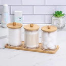 3pcs/set Cotton Swab Holder with Vanity Tray Clear Apothecary Jar Wood Lids