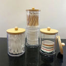 3pcs/set Cotton Swab Holder with Vanity Tray Clear Apothecary Jar Wood Lids