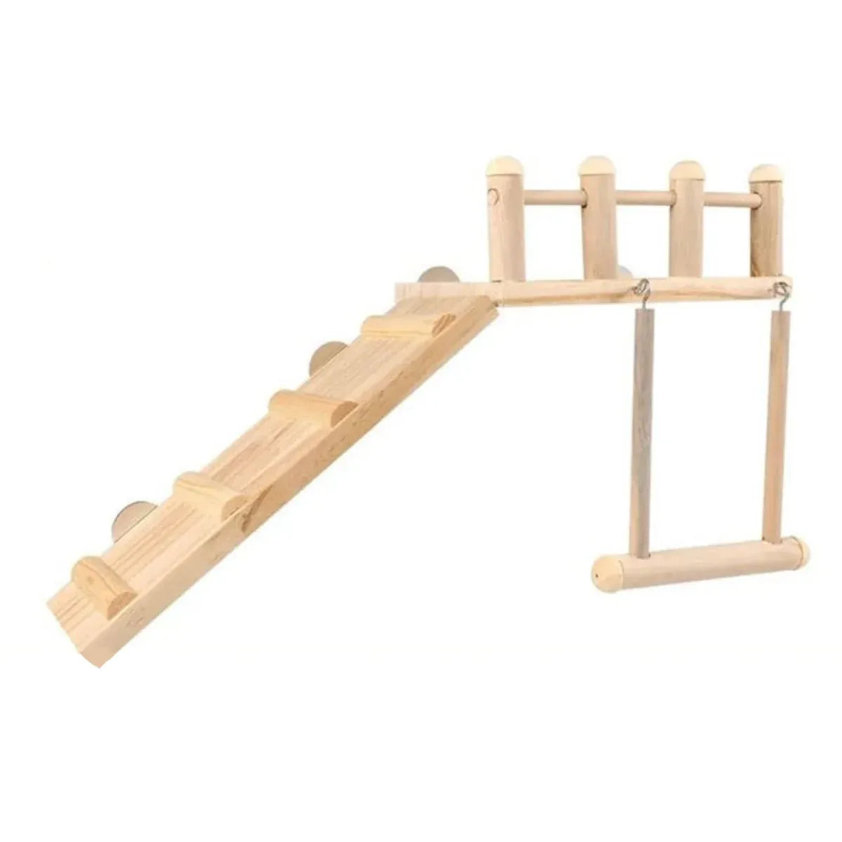 Wooden Parrot Platform Ladder Swing Toy 3 Piece Set Natural Wood Non Toxic