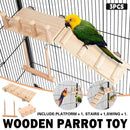 Wooden Parrot Platform Ladder Swing Toy 3 Piece Set Natural Wood Non Toxic