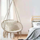 Beige Hanging Chair with Tassels and Two Rings - 1 Piece