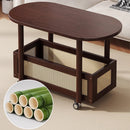 Movable Coffee Table with Wheels Side Table Storage Shelf Living Room