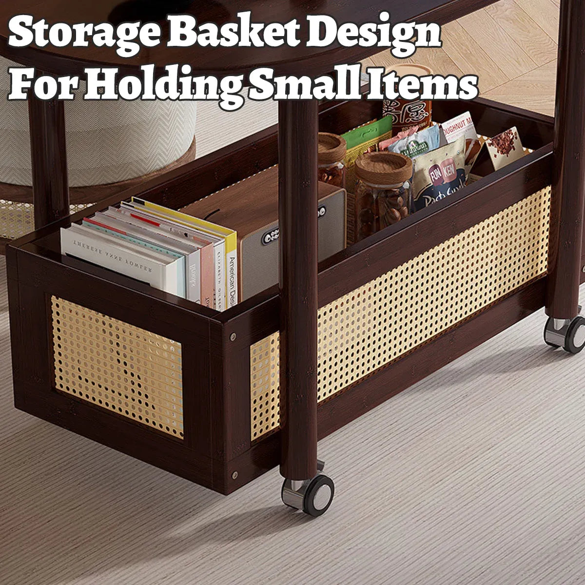 Movable Coffee Table with Wheels Side Table Storage Shelf Living Room
