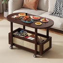 Movable Coffee Table with Wheels Side Table Storage Shelf Living Room