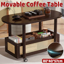 Movable Coffee Table with Wheels Side Table Storage Shelf Living Room