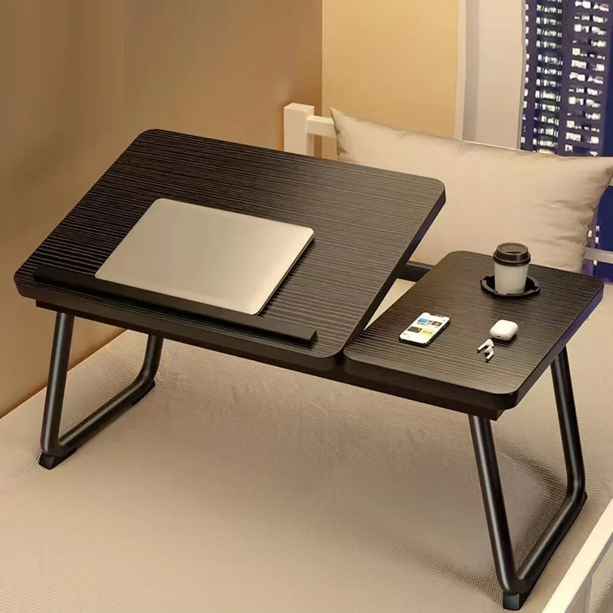 Bedside Table with Adjustable Height Folding Desktop Sturdy Space Saving Durable