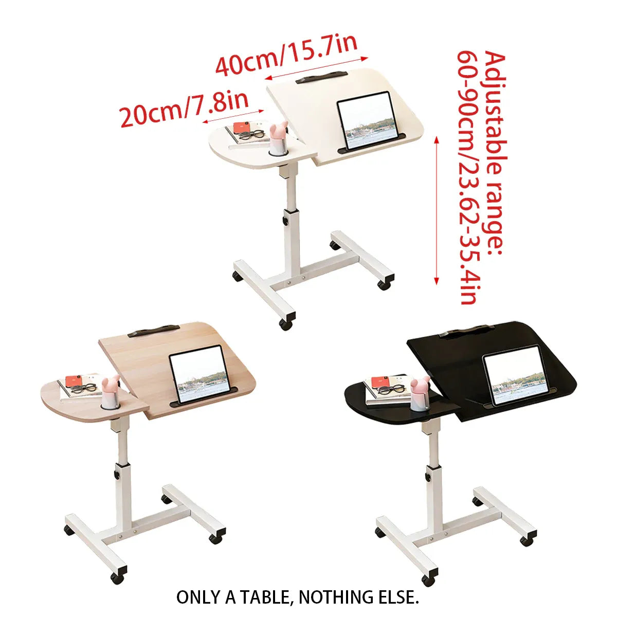 Portable Adjustable Height Laptop Desk Stand Mobile Table For Bed Sofa Office - Black