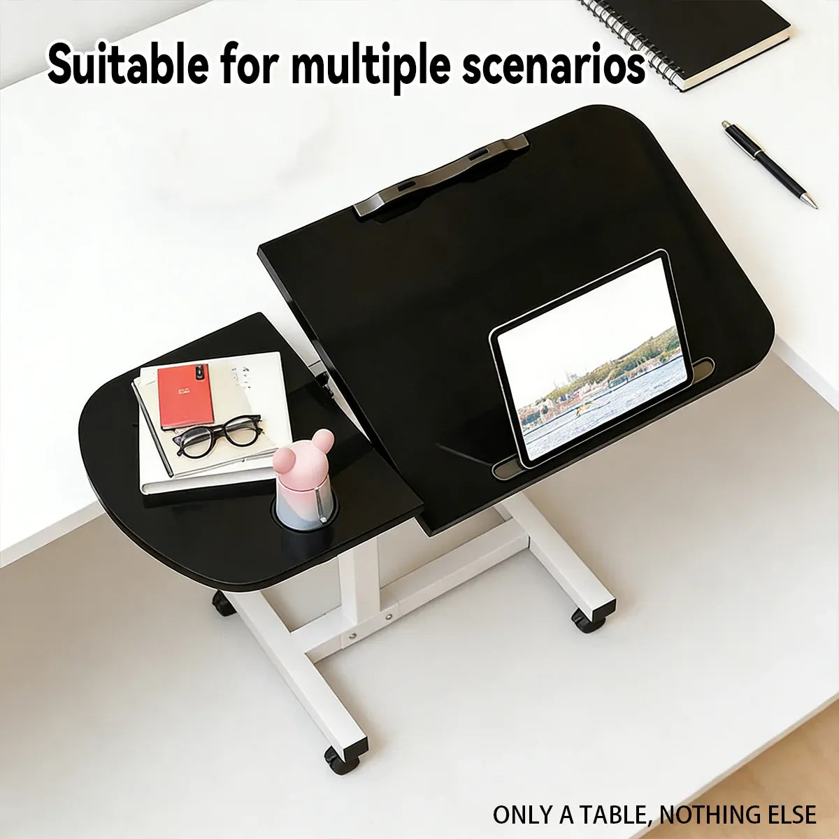 Portable Adjustable Height Laptop Desk Stand Mobile Table For Bed Sofa Office - Black
