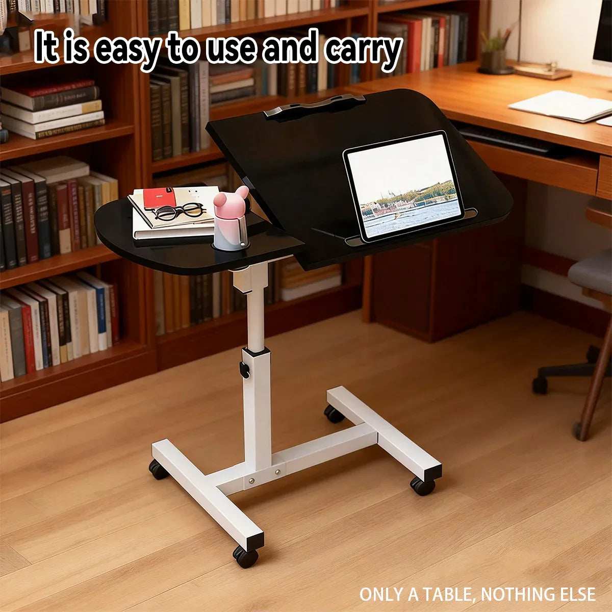 Portable Adjustable Height Laptop Desk Stand Mobile Table For Bed Sofa Office - Black