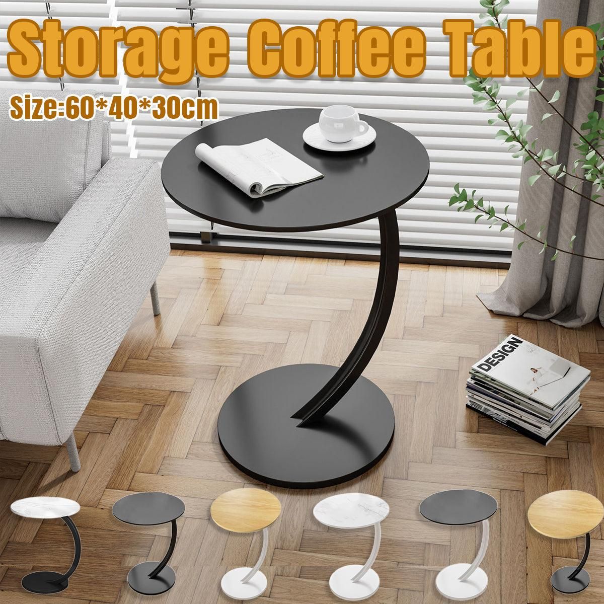 C Shaped Snack Side Table for Sofa Couch Small End Table for Living Room Bedroom - Black-Black