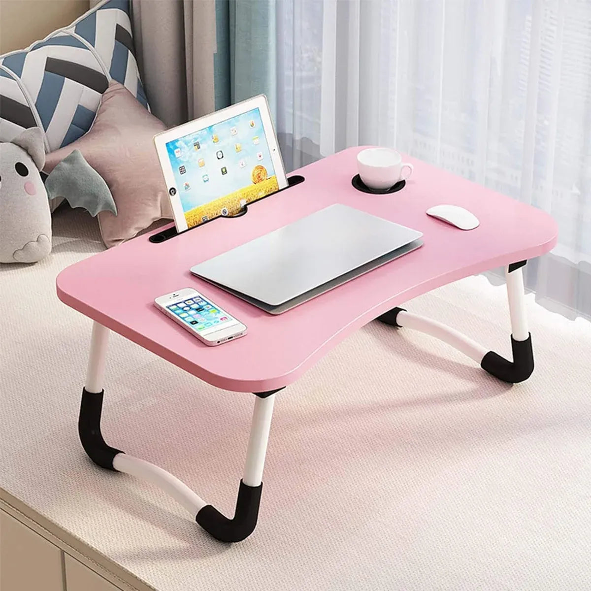 Folding Bed Desk Floor Computer Small Table Portable Adjustable Sturdy Durable