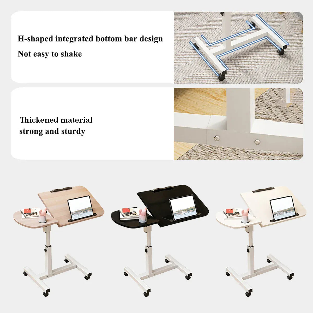 Portable Adjustable Height Laptop Desk Stand Mobile Table For Bed Sofa Office - White