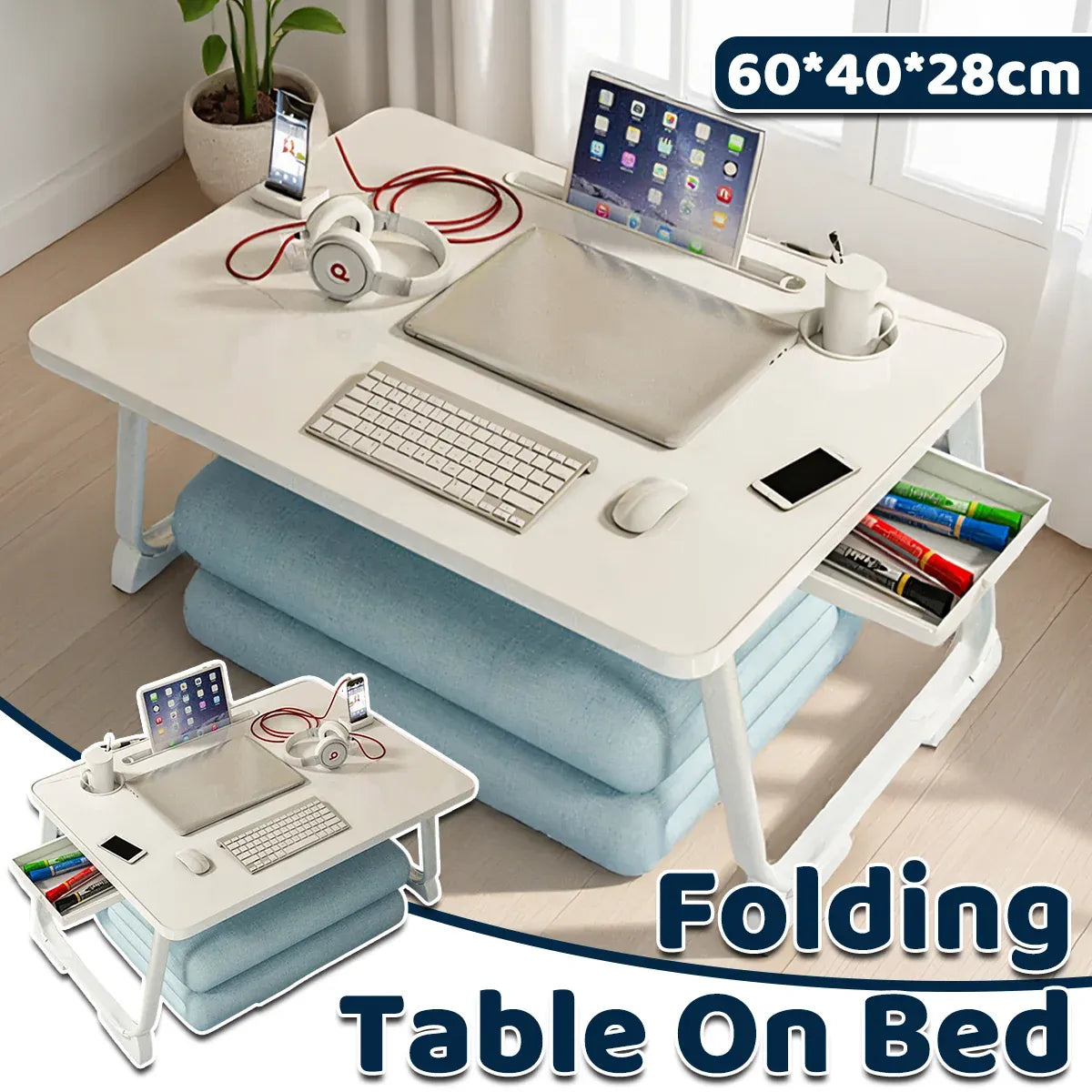 Folding Bed Desk Floor Computer Small Table Portable Adjustable Sturdy Durable