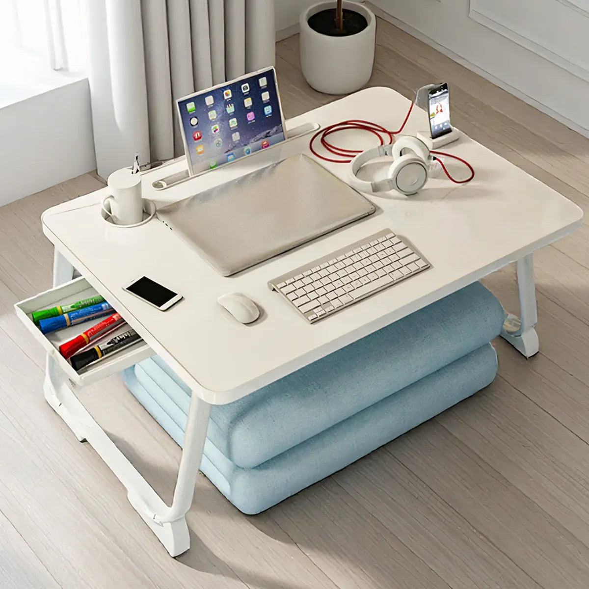 Folding Bed Desk Floor Computer Small Table Portable Adjustable Sturdy Durable