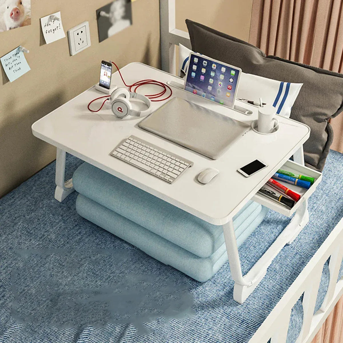 Folding Bed Desk Floor Computer Small Table Portable Adjustable Sturdy Durable