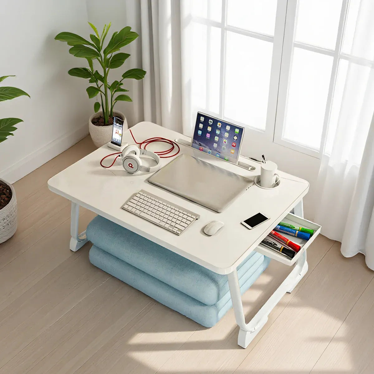 Folding Bed Desk Floor Computer Small Table Portable Adjustable Sturdy Durable