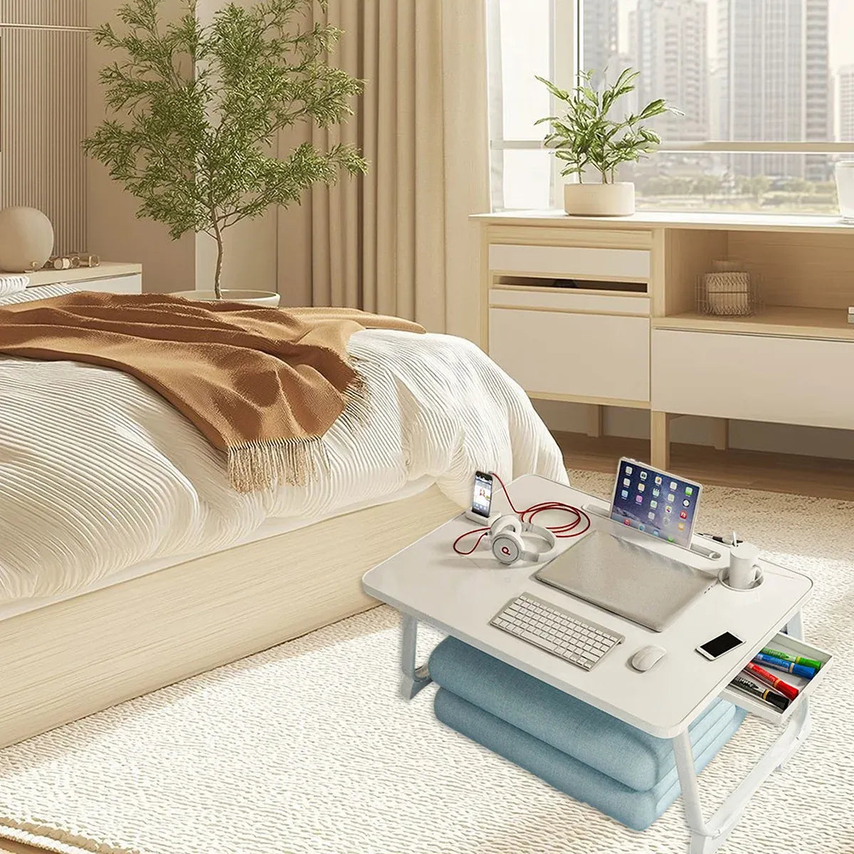 Folding Bed Desk Floor Computer Small Table Portable Adjustable Sturdy Durable